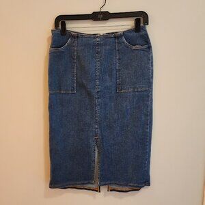 Who What Wear Front Slit Knee-Length Denim Skirt